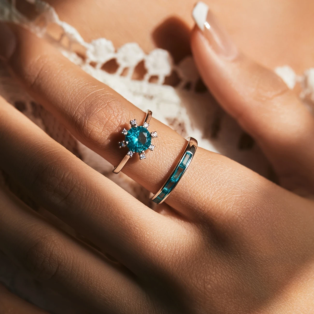 MODIAN S925 Sterling Silver Pariba Blue H-Shape Inlay Ring - Perfect for Parties and Holidays