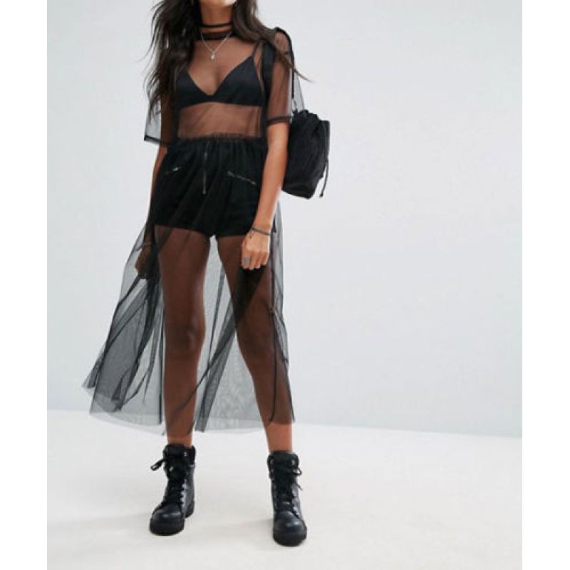Plus Size Black Sheer Top