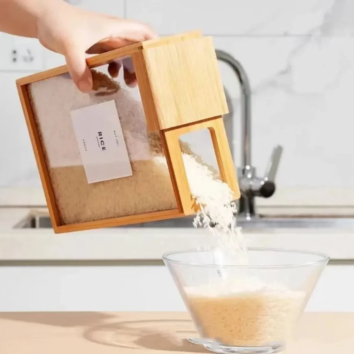 Household Bamboo Sliding Cover Grain Storage Box