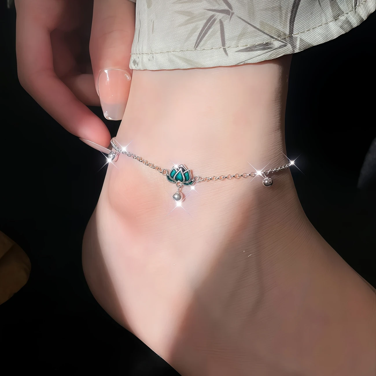 1pc 925 Silver Lotus Bell Anklet Elegant, Protective, and Symbolic Jewelry for Women