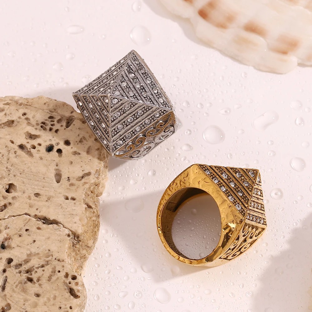 E.B.belle Cool Shiny Pyramid Vintage Vine Rings for Men