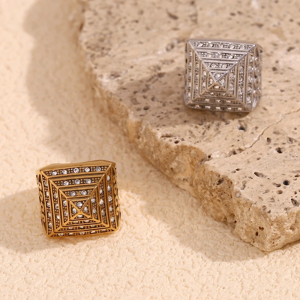 E.B.belle Cool Shiny Pyramid Vintage Vine Rings for Men