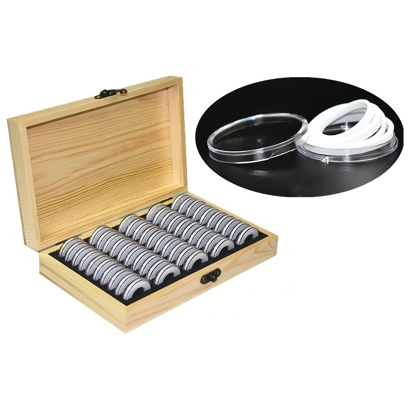 Wooden Coins Display Storage Case 50 Capsules