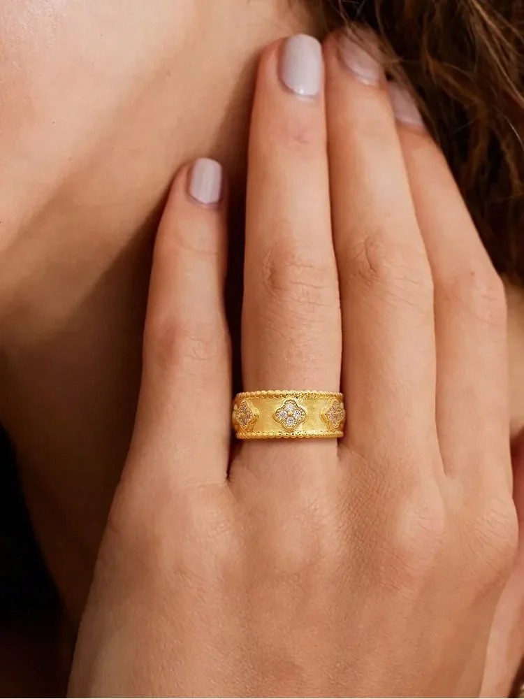 925 Sterling Silver Vintage Clover Zircon Ring