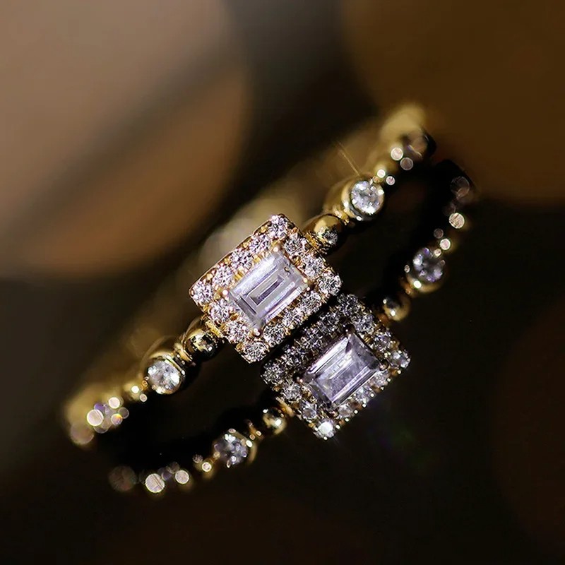 Huitan Dainty Shiny Rectangle Rings