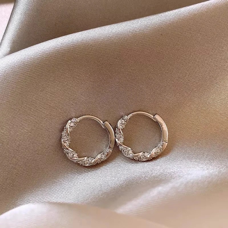 FTCY Simple Luxury Zircon Metal Hoop Earrings