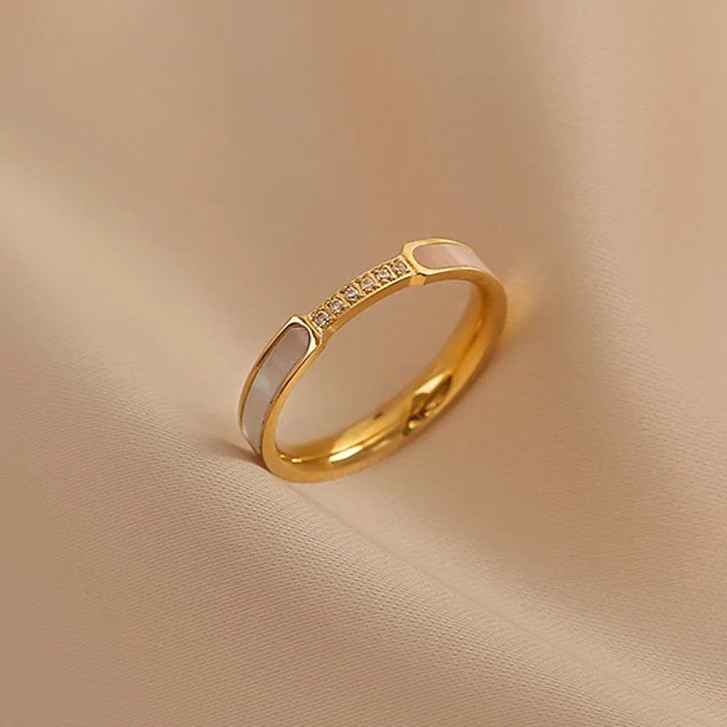 ANENJERY 316L Stainless Steel Zircon Shell Ring for Women