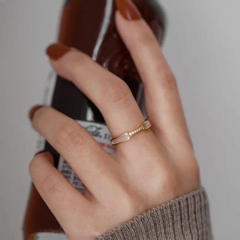 ANENJERY 316L Stainless Steel Zircon Shell Ring for Women