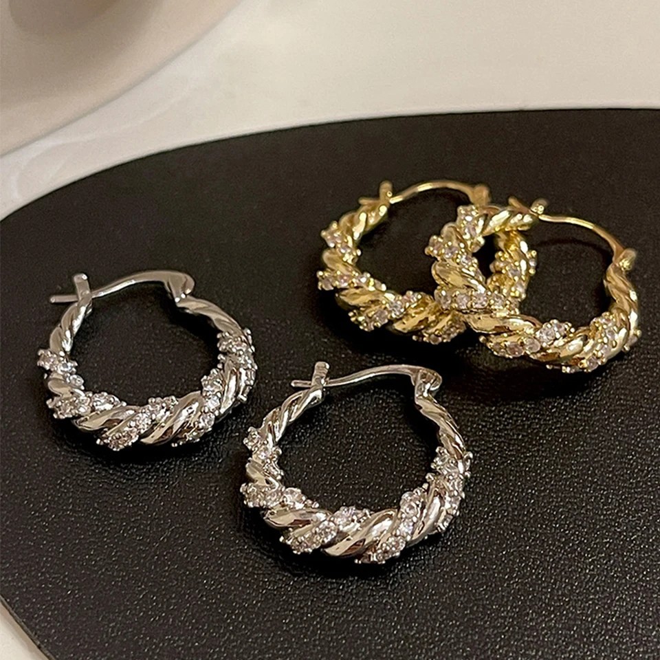 ZAKOL New Unique Shiny Zircon Winding Hoop Earrings