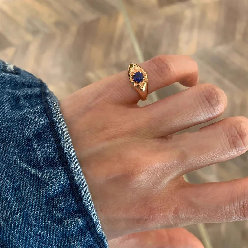 Foxanry Gold Color Blue Zircon Star Tail Rings