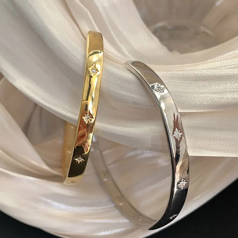 ANENJERY Smooth Shiny Star Bracelet Bangles