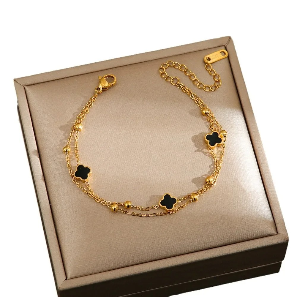 Korean Minimalist Mini Double-Sided Four-Leaf Titanium Steel Bracelet