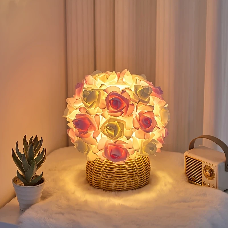 Art Deco USB Rose Table Lamp with Polished Metal Base