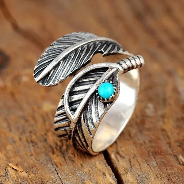 Christmas Pre-SaleBoho Feather Turquoise Adjustable Ring