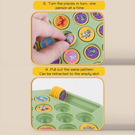 Kids Memory Reversi Chess Game 2 To 4 Players Animal Fruit Flipping Chess Matching Game Focus Training Toddlers Educational Memory Challenge Toy