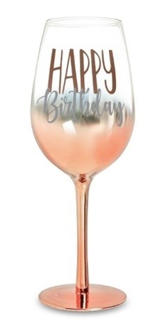 HAPPY BIRTHDAY ROSE GOLD OMBRE WINE GLASS 430ML