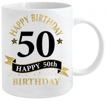 50TH WHITE AND GOLD MUG 360ML
