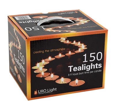 CANDLES TEALIGHT UNSCENTED 8-9HR 150s (URO LIGHT 476)
