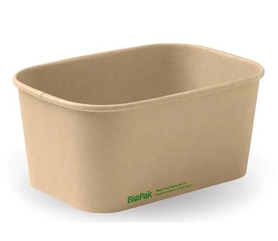 CONTAINERS PAPER RECT PLA LINED KRAFT 1000ML 300s (BIOPAK)