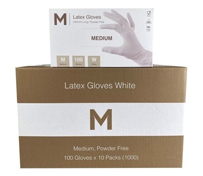 GLOVES LATEX POWDER FREE WHITE MEDIUM 100s/PKT (MATTHEWS)