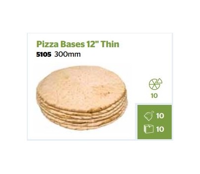 PIZZA BASES THIN 12" 300MM ROUND 10s (GIANNIS 5105) [FZN]