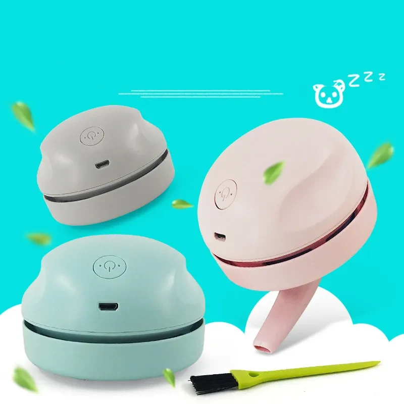 Desktop Vacuum Cleaner with Brush Nozzle Mini USB Rechargeable Dust Crumbs Suction Cleaner
