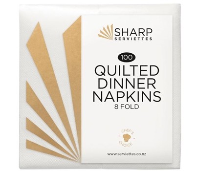 NAPKINS DINNER QUILTED PLAIN 2PLY 8F WHITE 10x100s (SHARP)