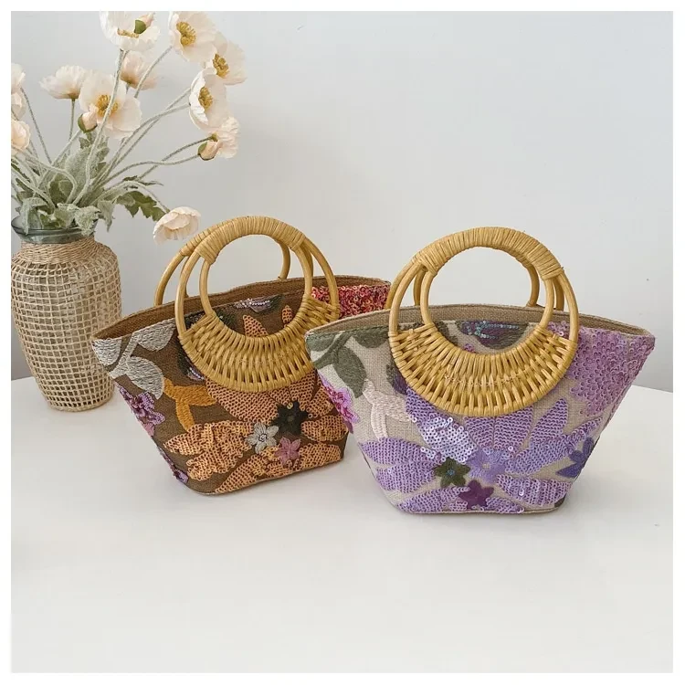 Sequin Straw High-grade Sense Niche Embroidered Bag