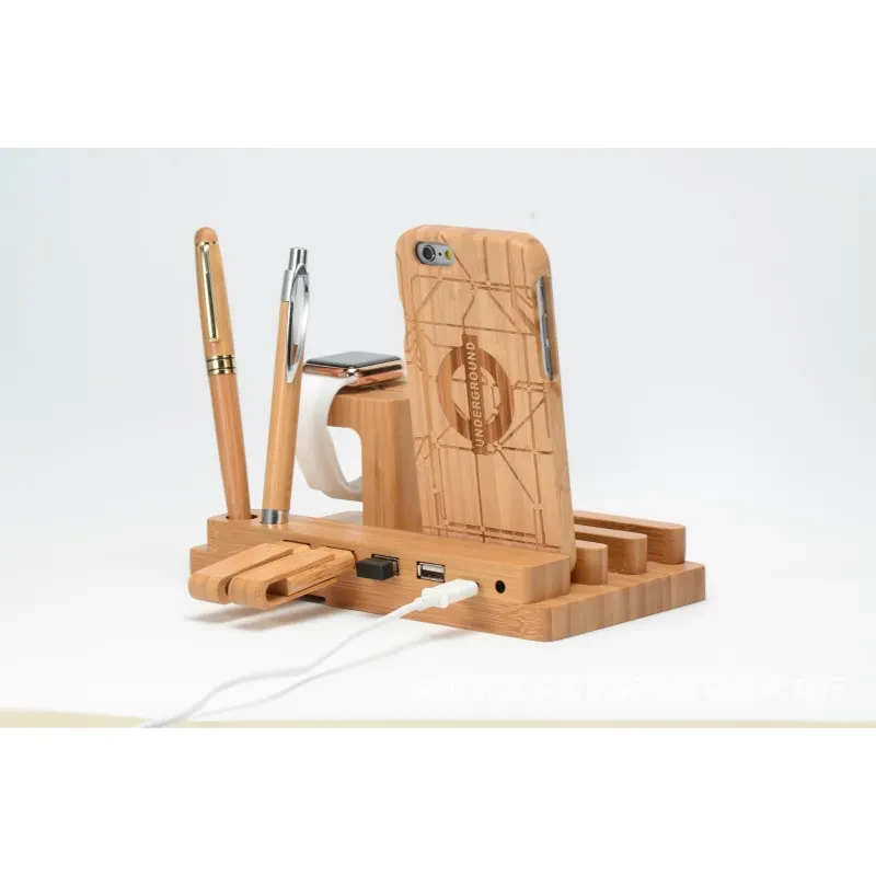 Compatible with Apple Bamboo Wood and Mobile Apple Watch Bracket Charging Wooden Bracket Multi-Function Flat Cell Phone Base