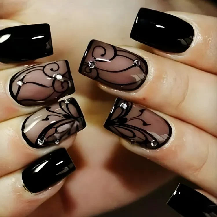 Black and Yellow Acrylic Nails