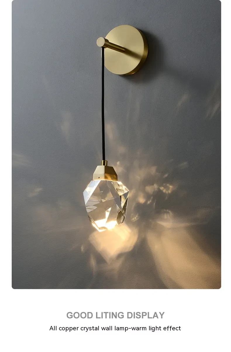 Light Luxury Crystal Modern Living Room Background Copper Wall Lamp