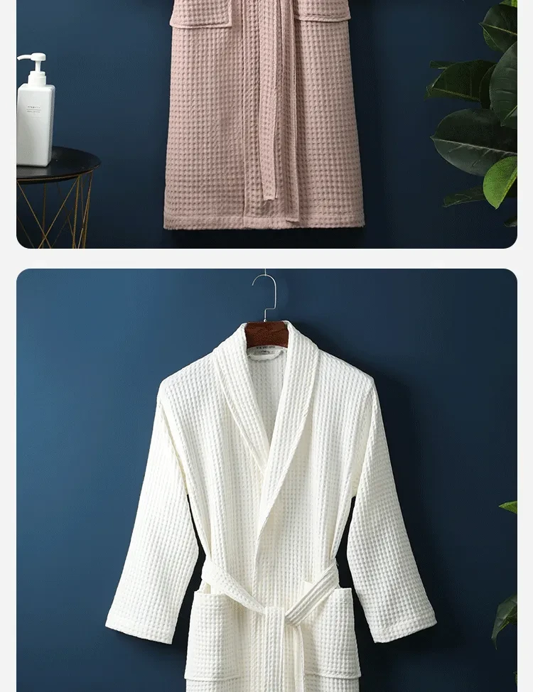 Pure Cotton Bathrobe Long Waffle All Cotton Nightgown