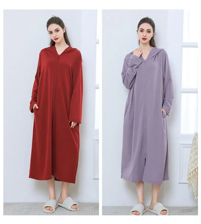 Zipper Bathrobe Couple Hooded Nightgown Thin Pajamas
