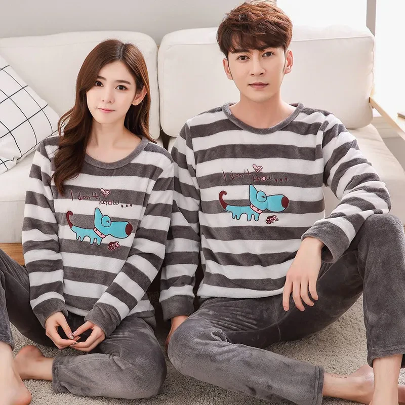 Thick Warm Men Flannel Winter Home Service Suit