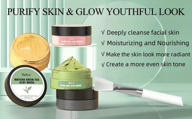 4pcs Clay Mask Set, Turmeric, Green Tea, Dead Sea, Rose