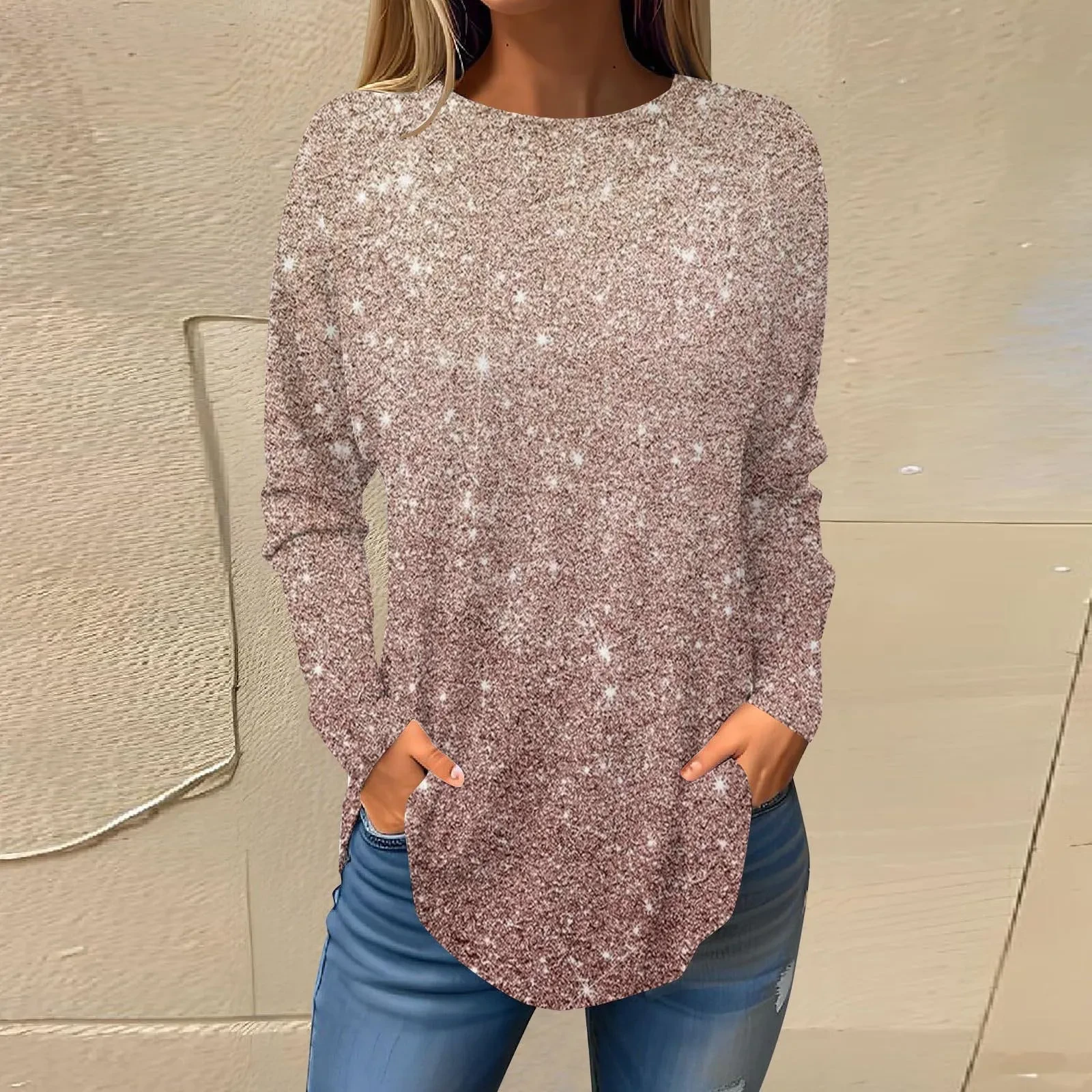 Women's Printed Wear Leisure Round Neck Long Sleeve Top