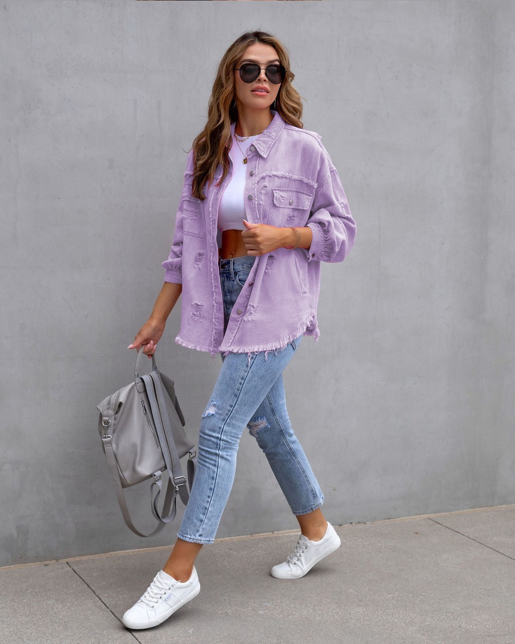 Autumn Rebel: Women's Distressed Shirt Jacket