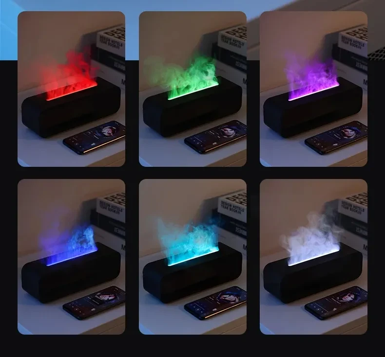 2024 New Flame Dynamic Aroma Diffuser With Remote Control USB Essential Oil Aromatherapy Diffuser With Music-Synced Color-Changing Night