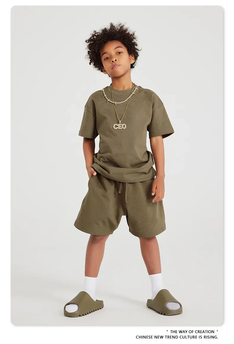 Earth Color Basic Style Medium And Large Children's Cotton Shorts