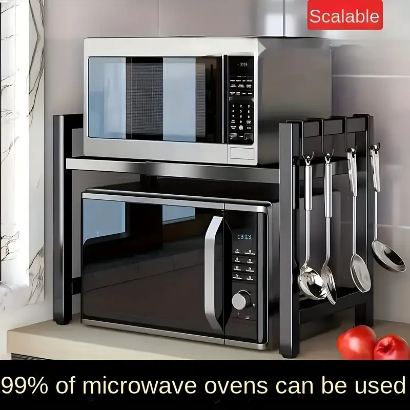 1 Set Carbon Steel Kitchen Organizer with 6 Hooks for Countertop Utensil and Dinnerware Storag