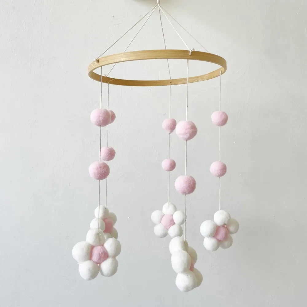 Ins Fur Ball Flower Wind Chimes Bed Bell Light Pink Flower Wind Chimes
