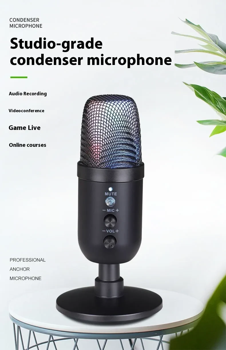 USB Microphone RGB Mobile Phone Computer Live Karaoke E-sports Games Microphone