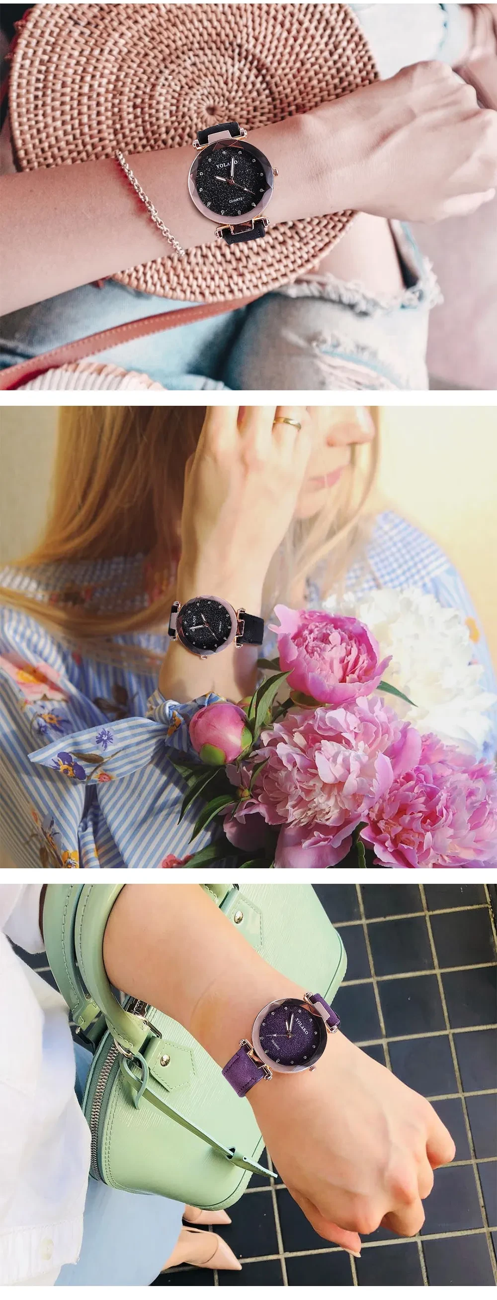 Matte belt color foundation with diamond dial quartz watch