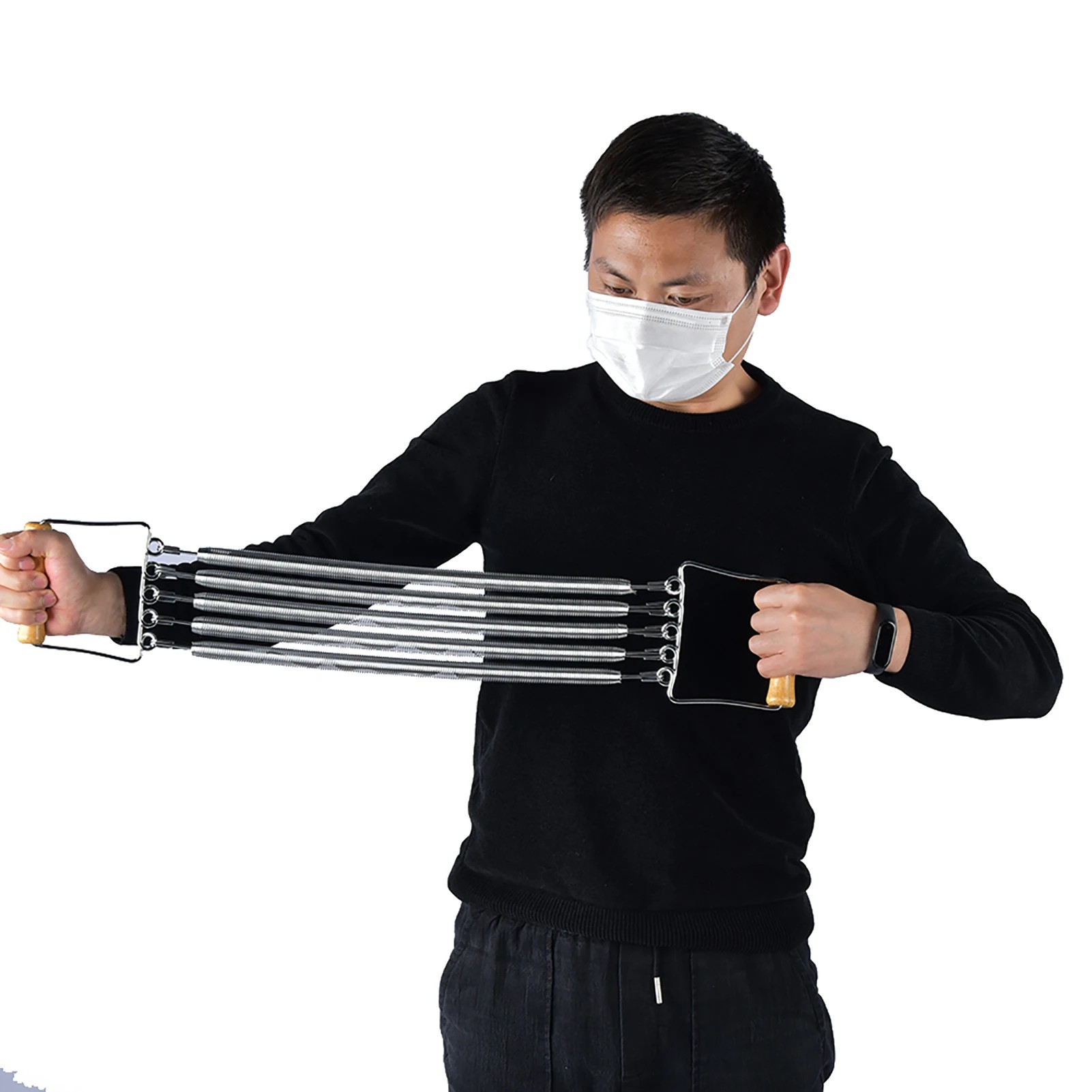 Spring Chest Expander with Wooden Handle