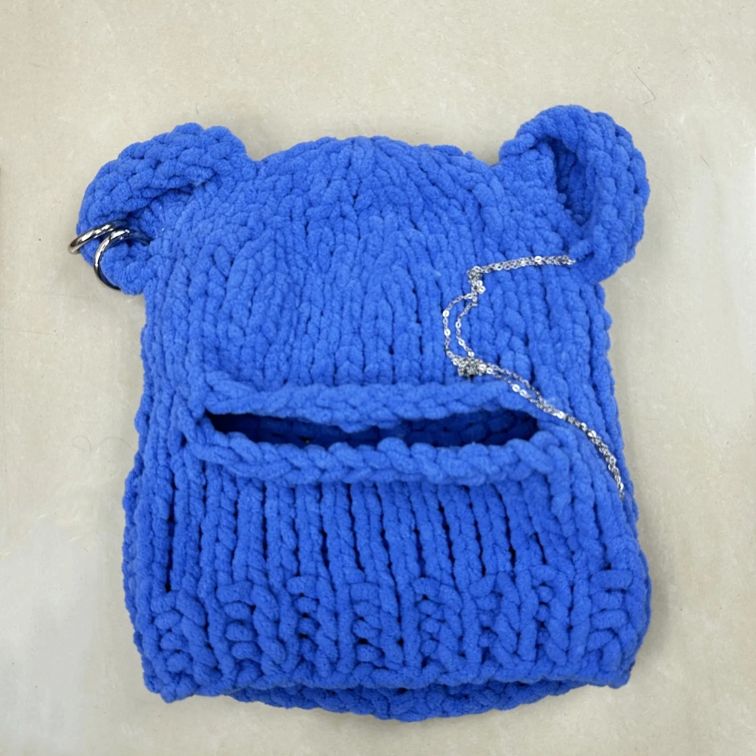 Bear Ears Crochet Balaclava Women Handmade Chain Circle Knitted Hat Party Chenille Mask